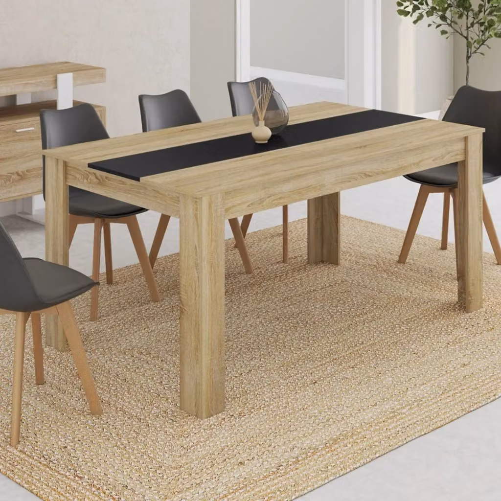 Tavolo da pranzo rettangolare IDMarket GEORGIA per 8 persone in simil-faggio e nero L: 160 cm, P: 80 cm – 2