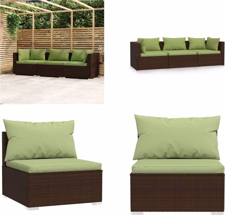 vidaXL divano a 3 posti con cuscini in poly rattan marrone - divano a 3 posti - divano a 3 posti - set di divani - set da salotto per patio