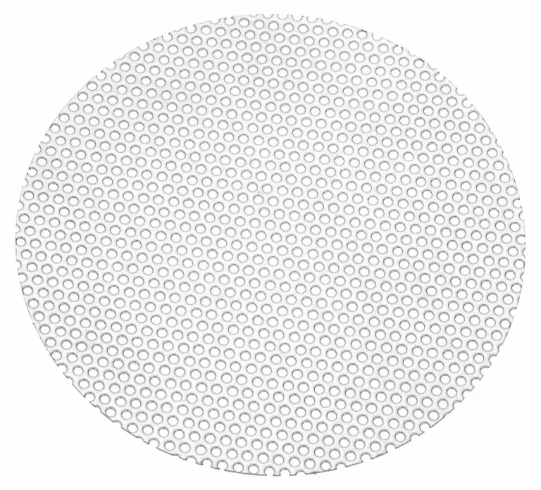 Piastra forata, diametro 100 mm, acciaio inossidabile 304, fori di 1,5 mm, spessore 1 mm