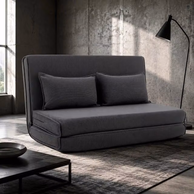 Poltrona da pavimento 3 in 1 reclinabile in tessuto a coste; letto 135x208 cm; grigio scuro