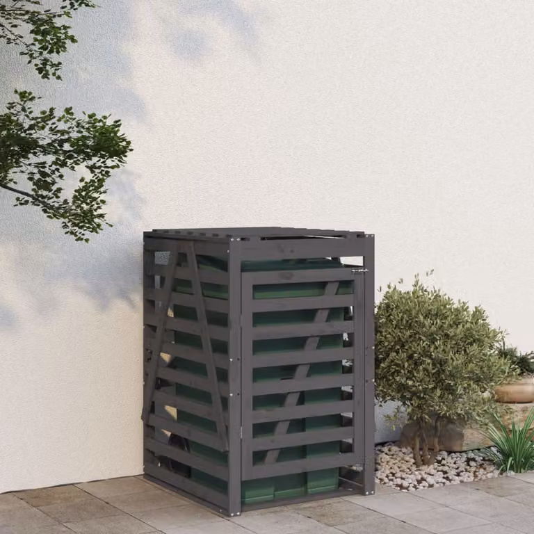 Copribidone vidaXL in Legno Massello di Pino, Grigio, L: 84 cm, P: 90 cm, H: 128,5 cm