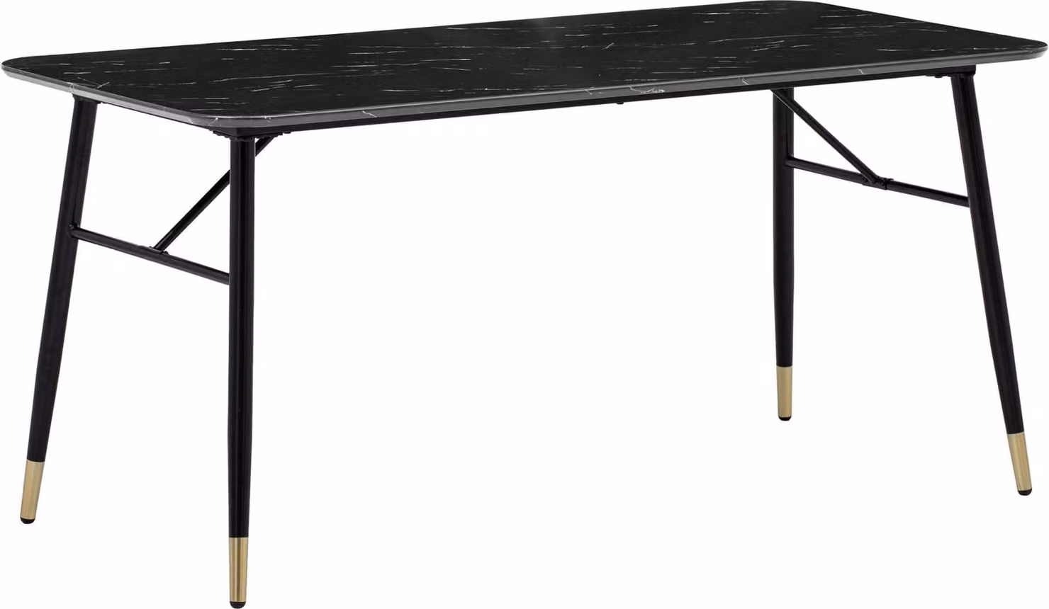 Tavolo da pranzo 160x80x76 cm tavolo da pranzo nero in marmo look moderno, tavolo da cucina grande, tavolo da pranzo rettangolare, tavolo da sala da pranzo con gambe in metallo | Wohnling