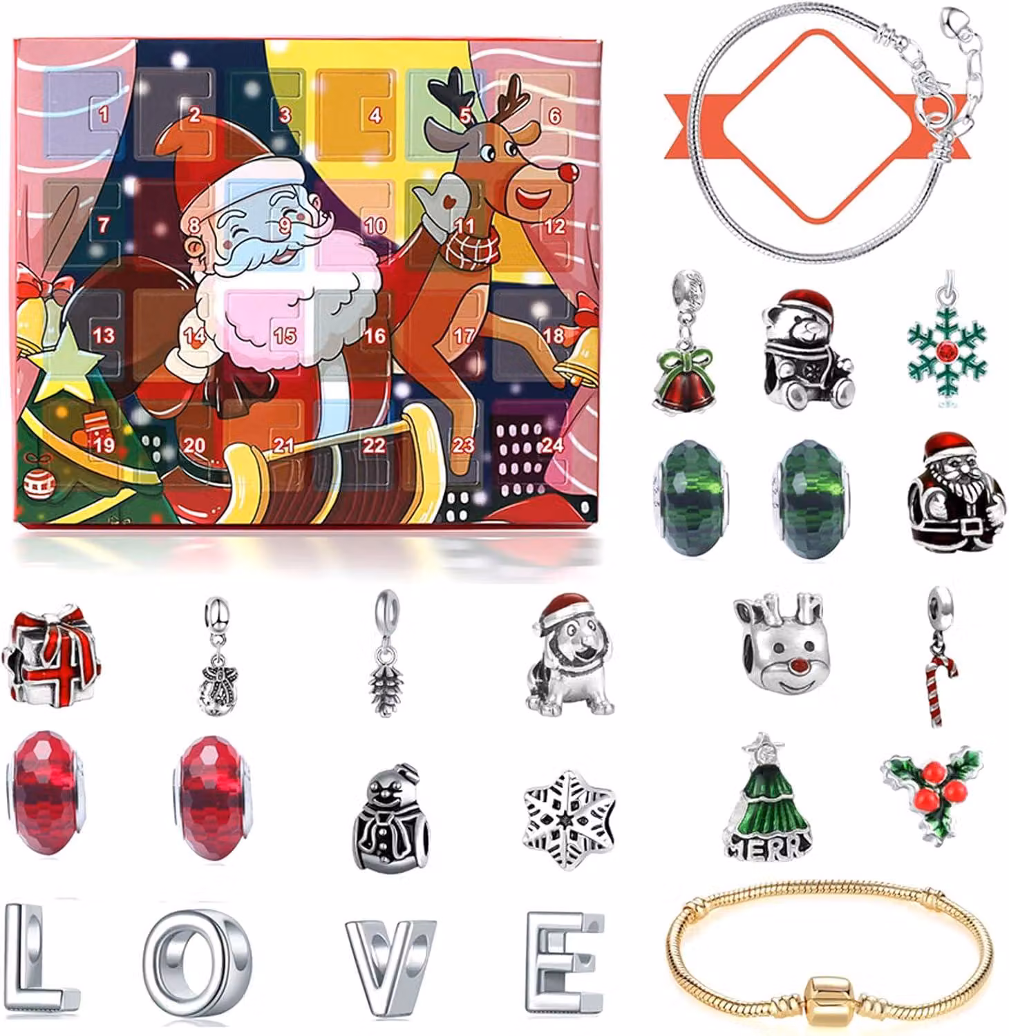 Calendario dell'Avvento - Braccialetto con ciondoli - Calendario dell'Avvento - Contatore a ritroso - Regalo di Natale - Regalo di Natale - Regalo di Natale - Regalo di Natale