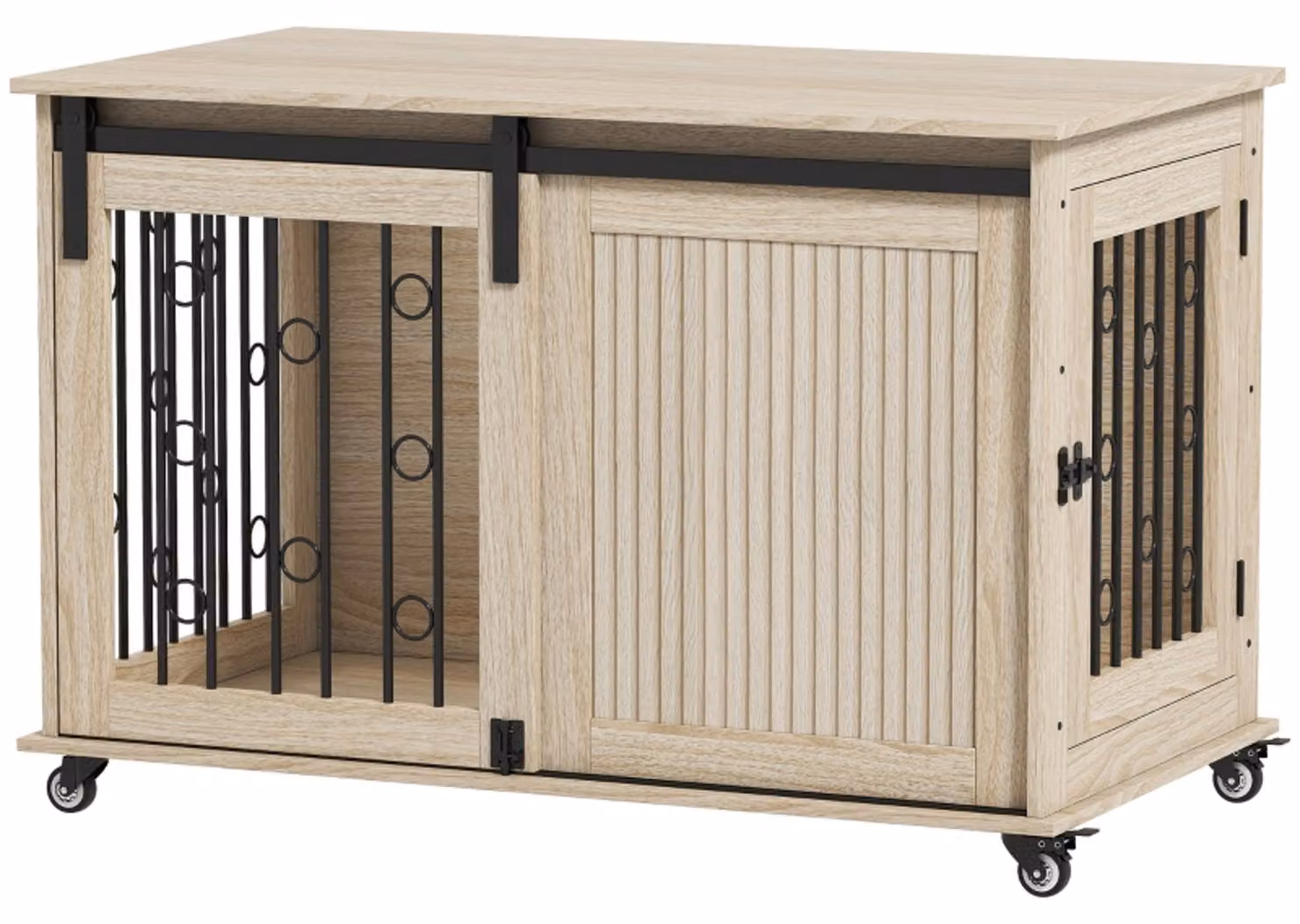Trasportino per cani su ruote, porta scorrevole, 100 x 56 x 65 cm, legno, acciaio