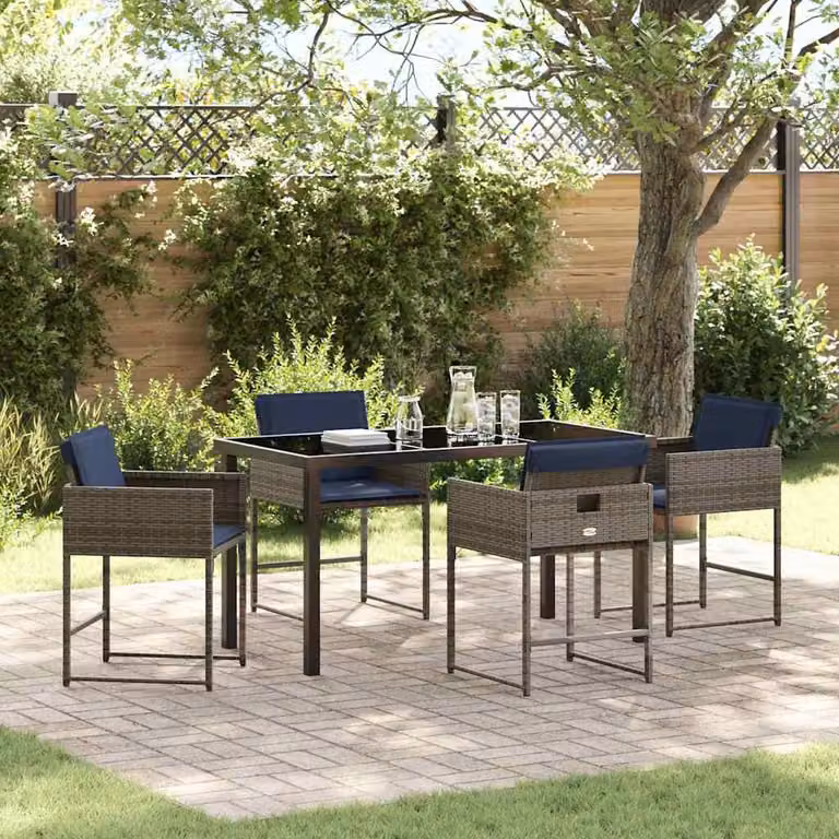 Maison Exclusive - Set da pranzo per esterno, 5 pezzi, grigio, rattan sintetico