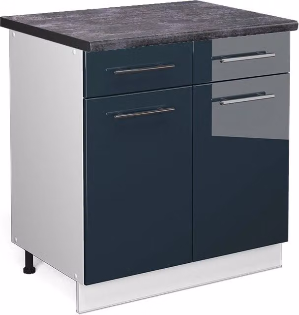 Mobiletto base per cucina Fame-Line Blu scuro lucido/Bianco 80 cm, PL Antracite Vicco