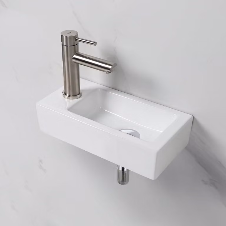 Lavabo sospeso Ibergrif, bianco, in Vetroceramica, dimensioni 37,6 x 18,8 x 9,3 cm