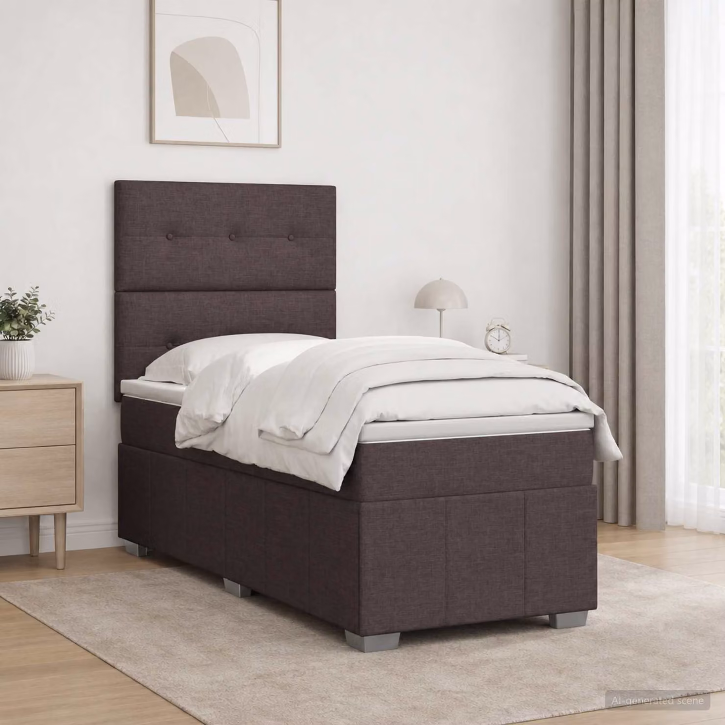 Letto Box Spring vidaXL con Materasso a Molle Insacchettate, Illuminazione LED Sotto il Letto e Porta USB, Marrone e Bianco, L/P: 100 x 200 cm