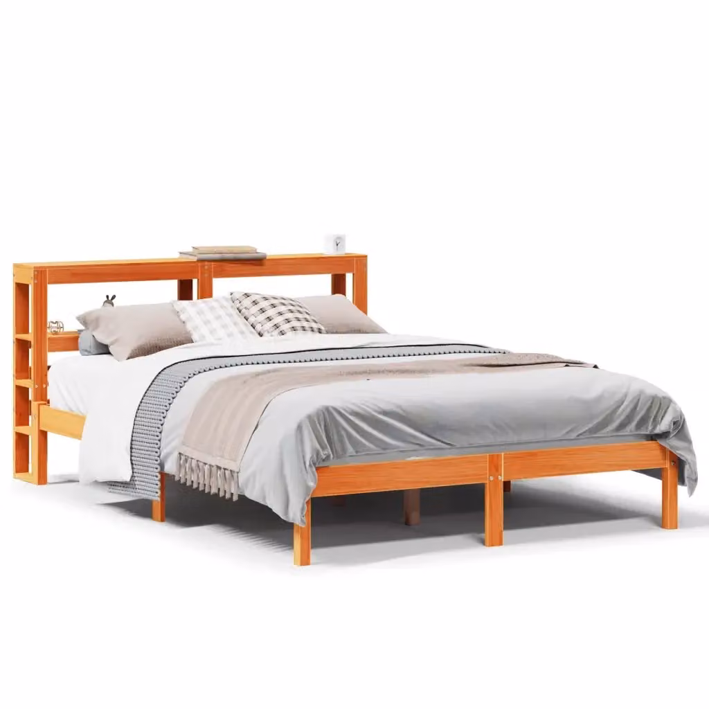 vidaXL Giroletto con Testiera in Legno di Pino Massello Marrone Cera L 120 x P 200 cm – 2