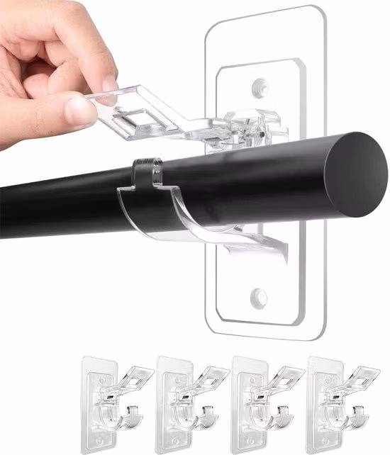 Confezione da 4 ganci adesivi per tende senza foratura - ganci adesivi multifunzionali con foro a punta - ganci adesivi per tende senza viti, per bagno, camera da letto, soggiorno