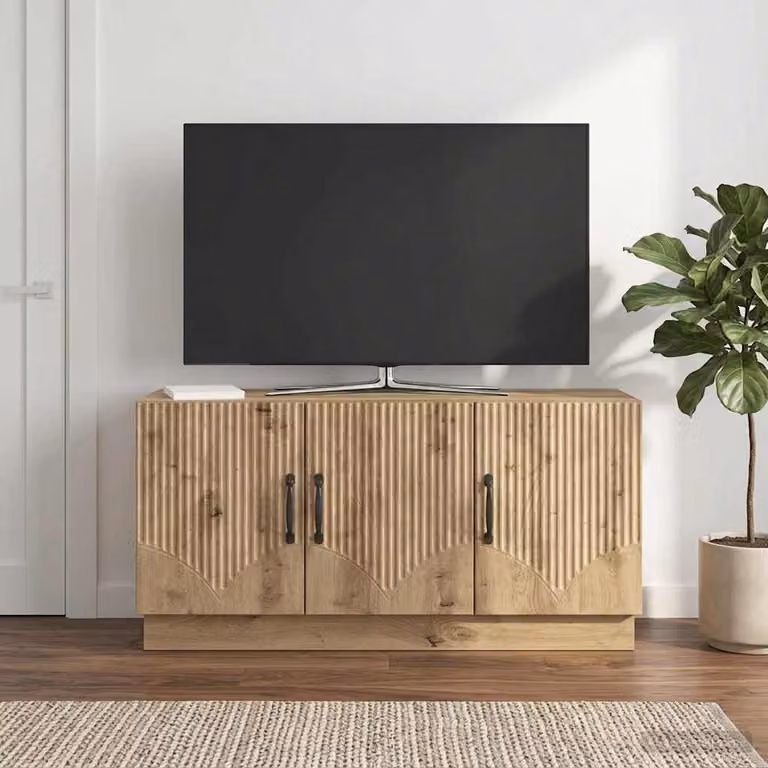 Mobile TV vidaXL moderno in rovere artigianale marrone con ruote L/P/H: 99 x 34,5 x 47 cm