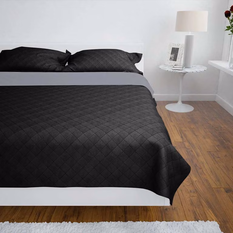 vidaXL Copriletto Trapuntato a Doppia Faccia Nero/Grigio 220 x 240 cm
