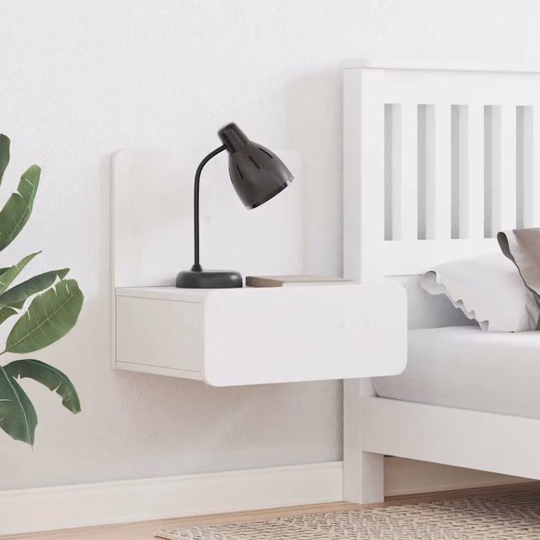 Comodino bianco vidaXL in legno di pino massello, L 44 cm x P 32,5 cm x H 40 cm
