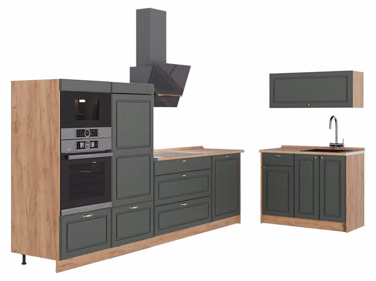 Cucina Vicco Fame-Line Verde-oro rustico/Rovere dorato 380 cm, PL Rovere, Model 64101