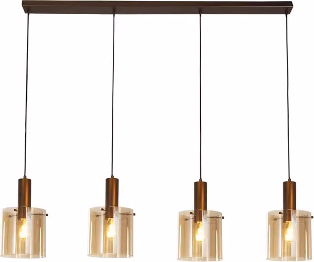 Lampadario Contemporaneo Svezia Acciaio Marrone Vetro 4 Luci E27