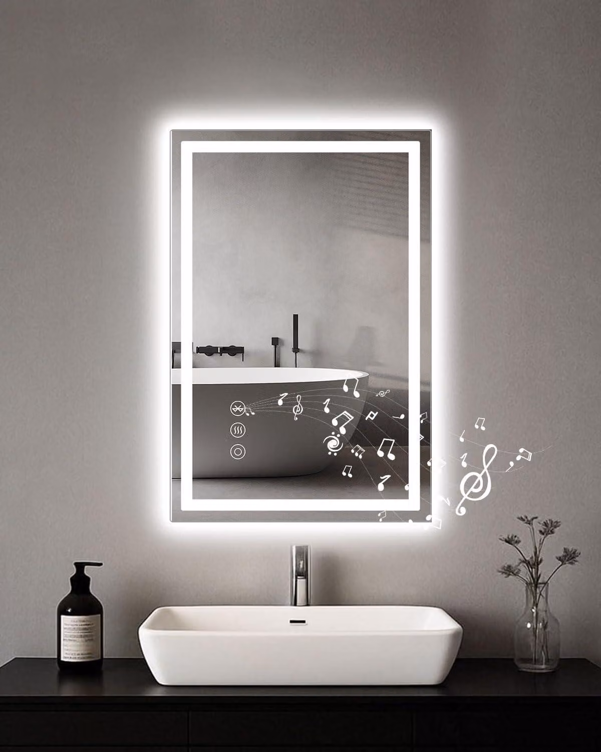 Specchio da bagno a LED, 40x60 cm, con Bluetooth, interruttore touch, dimmerabile e antiappannamento