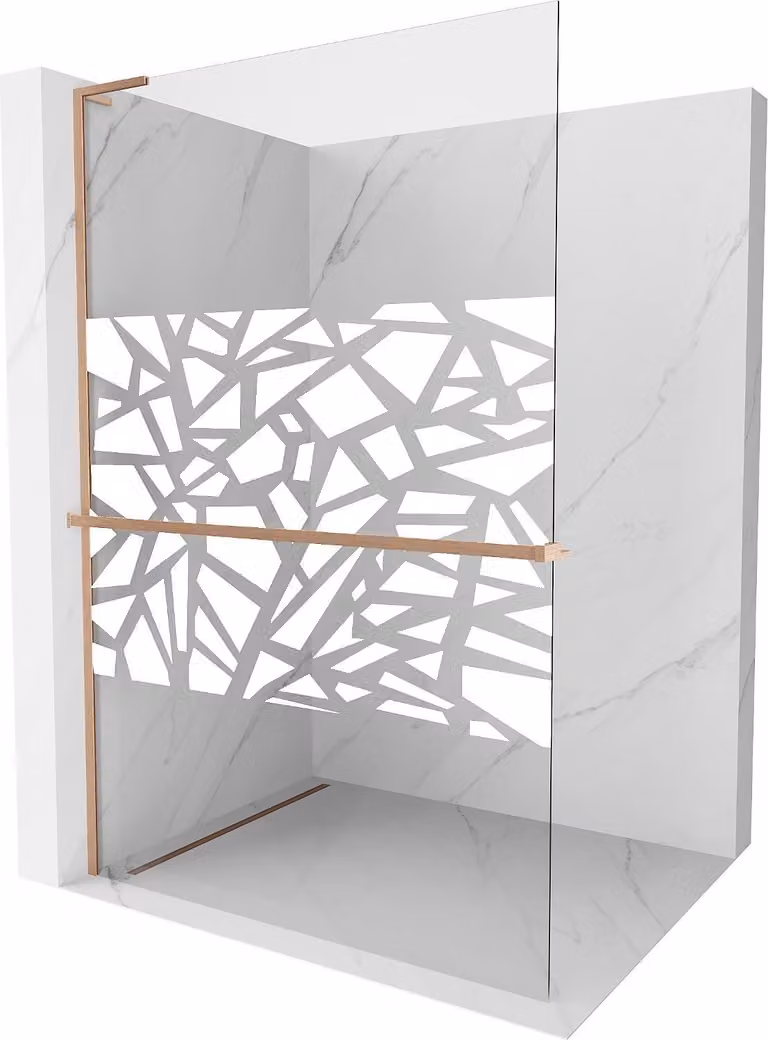 Mexen Kioto+ L pannello doccia con mensola Walk-in 90 x 200 cm, motivo bianco, rame spazzolato - 800-090-123-65-85