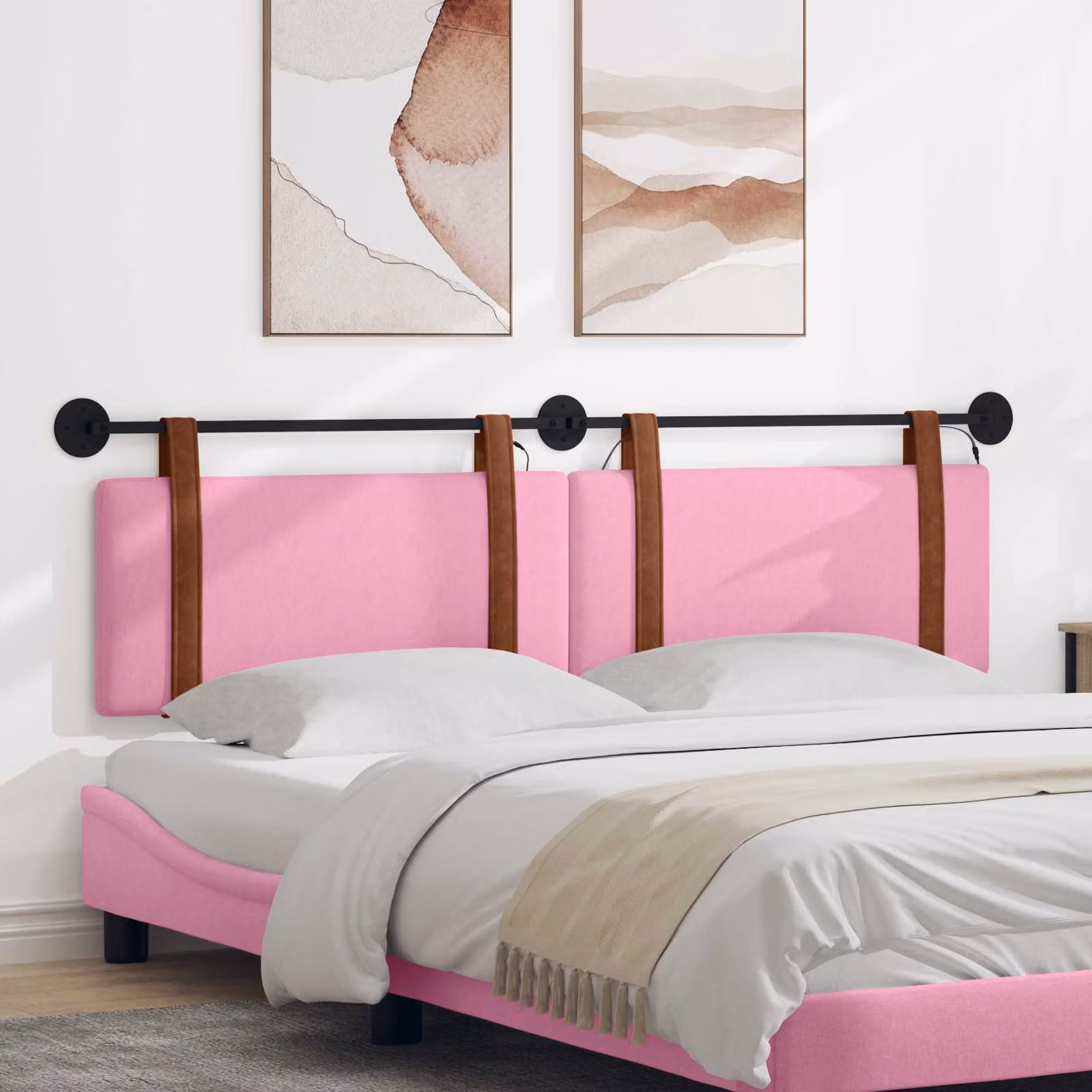 Testiera per letto sospesa vidaXL con luce LED integrata in similpelle rosa