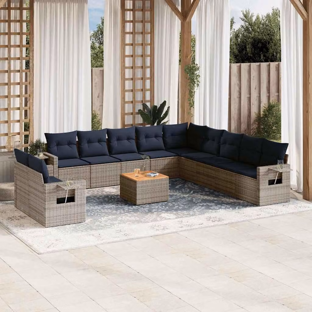 Maison Exclusive - Set da giardino 12 pezzi con cuscini, grigio, polyrattan