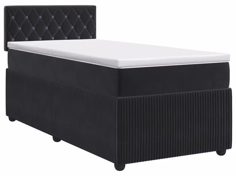Letto a molle con materasso nero 90 x 190 cm in velluto