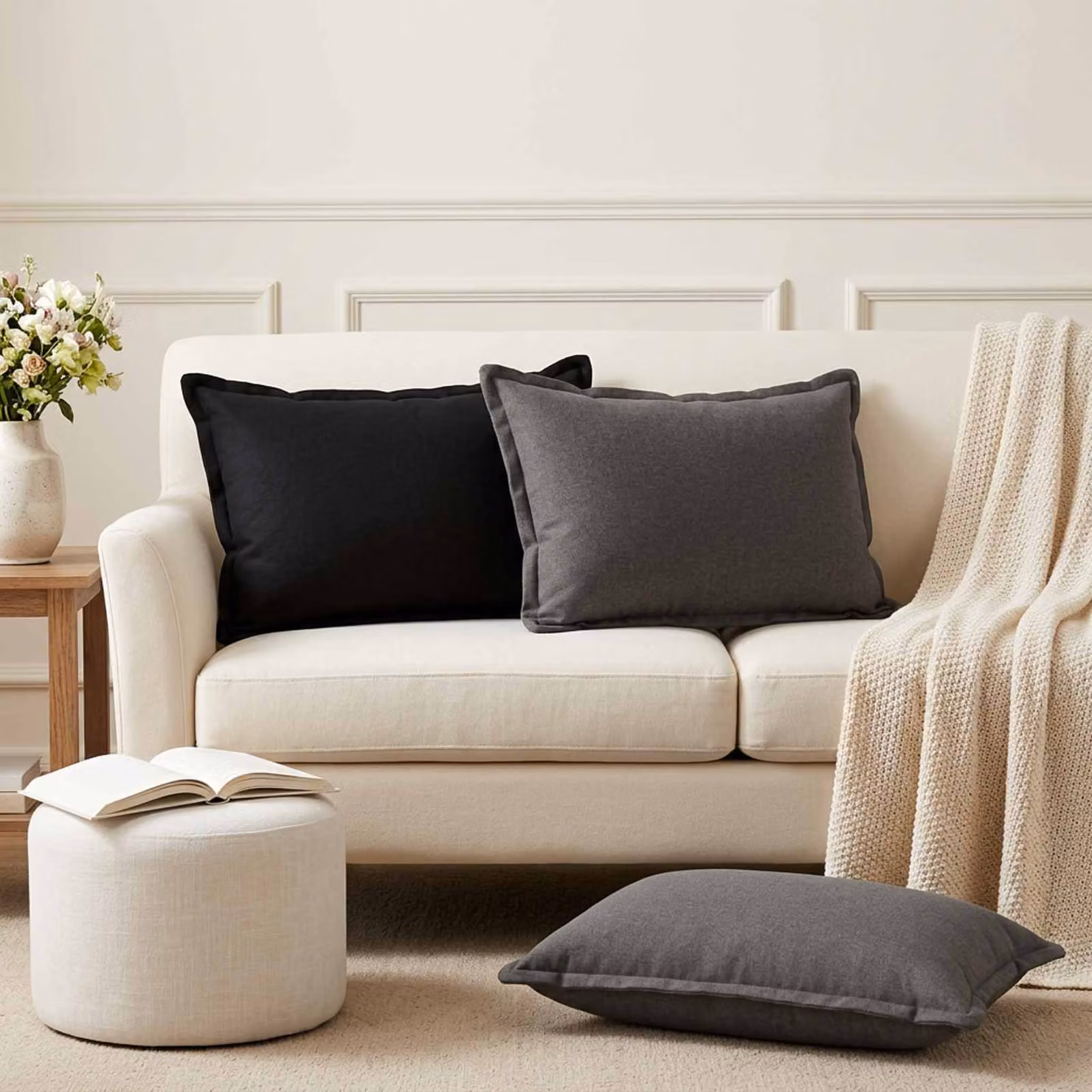 vidaXL Cuscino con cuscino HOUTEN 2 pz Grigio Chiaro Lino