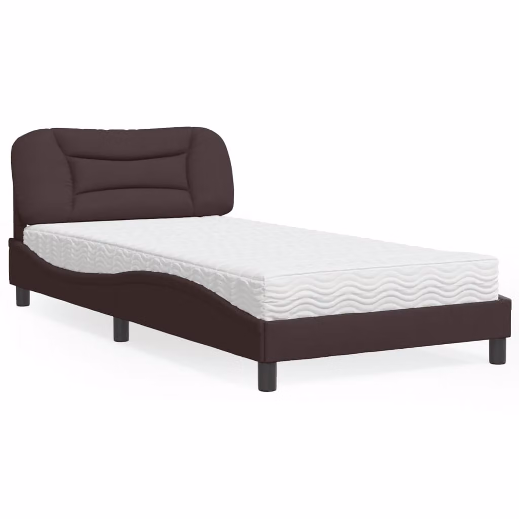 Letto con Materasso Hvar vidaXL Marrone Scuro e Bianco in Tessuto e Legno, 100x200 cm – 1