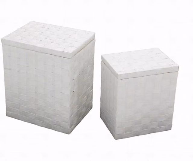Set di 2 ceste portabiancheria GIORDANOSHOP in vimini bianco con fodera in tessuto rimovibile, L/P/H: 45 x 35 x 54 cm