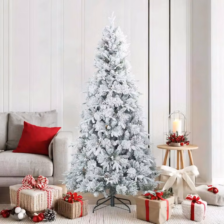 Albero di Natale artificiale snodato vidaXL bianco con effetto neve, H: 180 cm, L: 90 cm, P: 90 cm