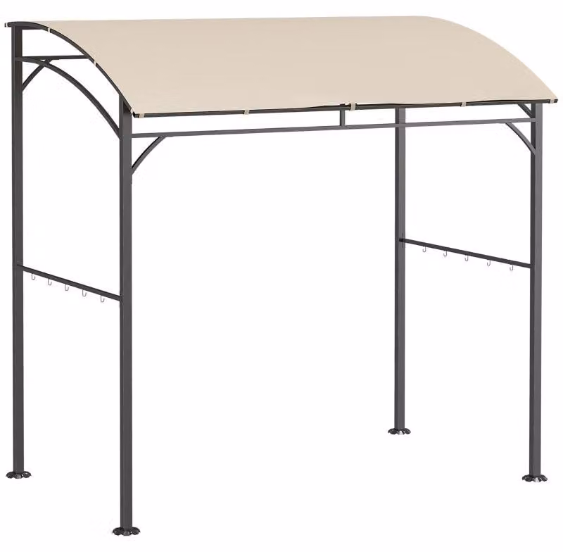 Gazebo per barbecue con protezione antipioggia e ganci | Colore: Beige/Nero | Dimensioni: 150x215x182/220 cm