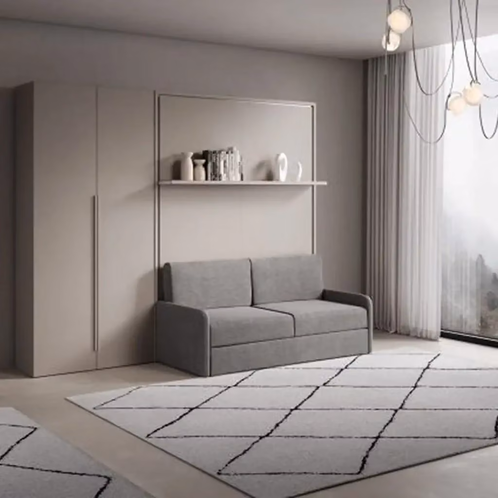 Letto matrimoniale a scomparsa Versia Kivio con divano e armadio a 2 ante sinistro, colore argilla, L/P/H: 160 x 200 cm – 2