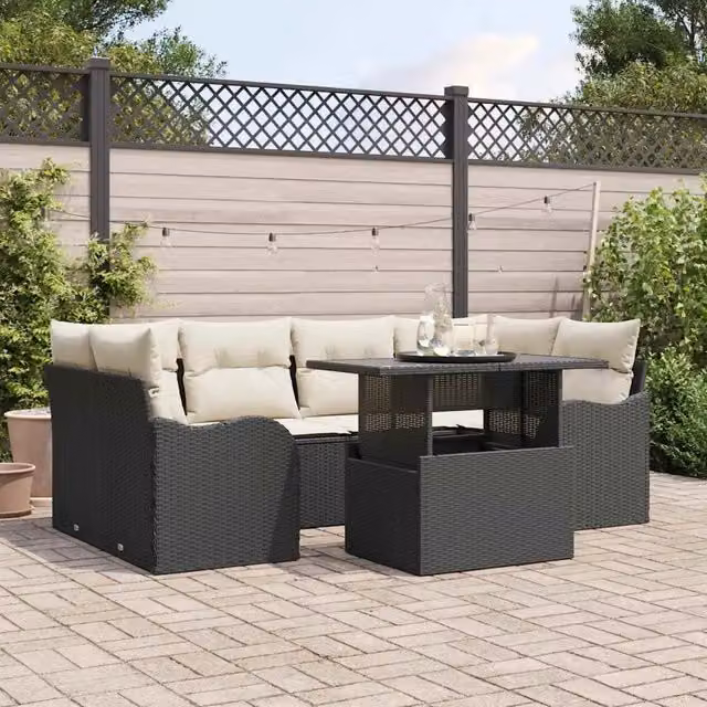 Set Divano da Giardino 7 pz 6-Numero di posti Nero 3357130