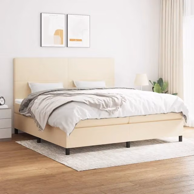 Letto Ibrido con Giroletto a Molle e Materasso vidaXL in Tessuto Beige e Bianco L/P: 200 x 200 cm
