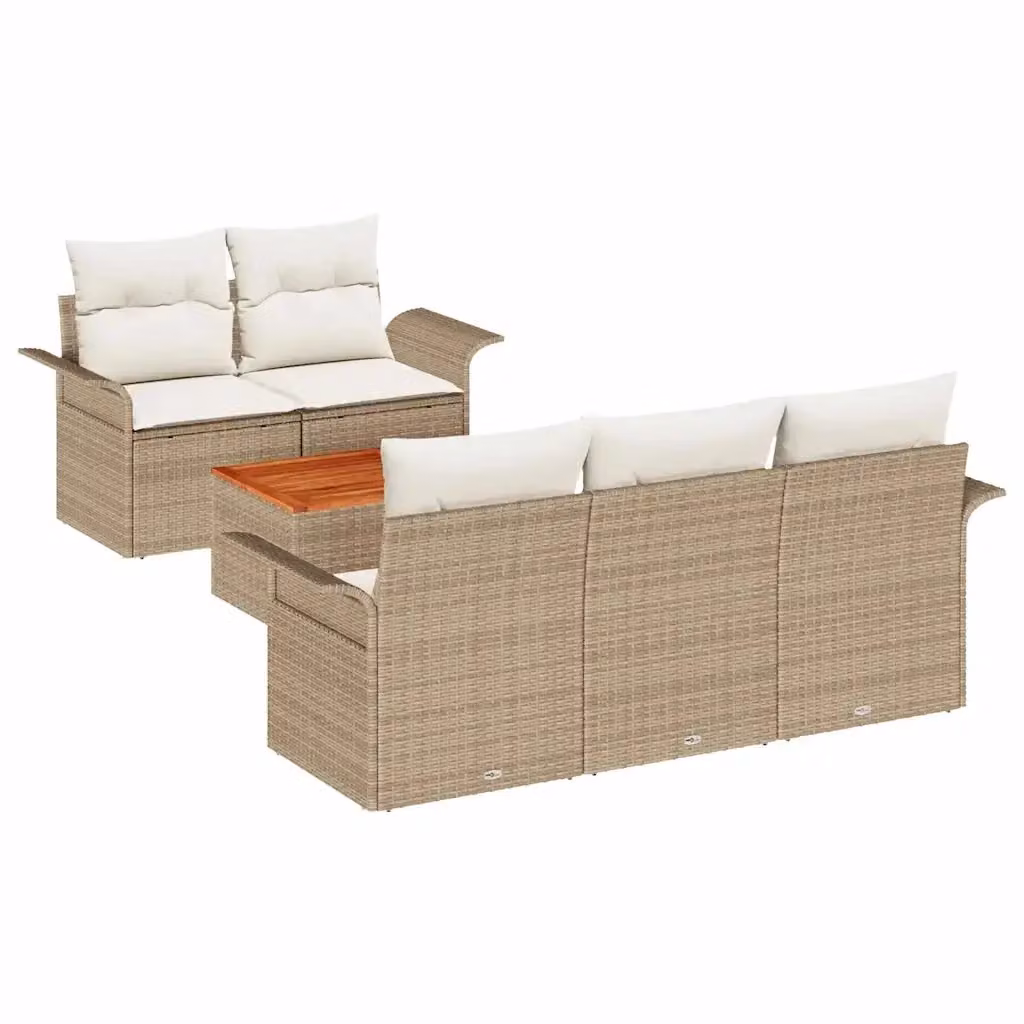 Set da giardino moderno vidaXL composto da 6 pezzi con divani e tavolino, colore beige, struttura in metallo e rattan con cuscini inclusi – 2