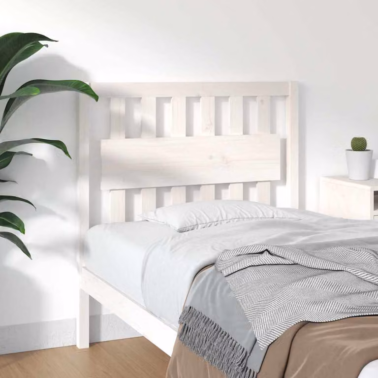 Testiera per letto vidaXL in legno massello di pino bianco, stile rustico, L: 95,5 cm, P: 4 cm, H: 100 cm
