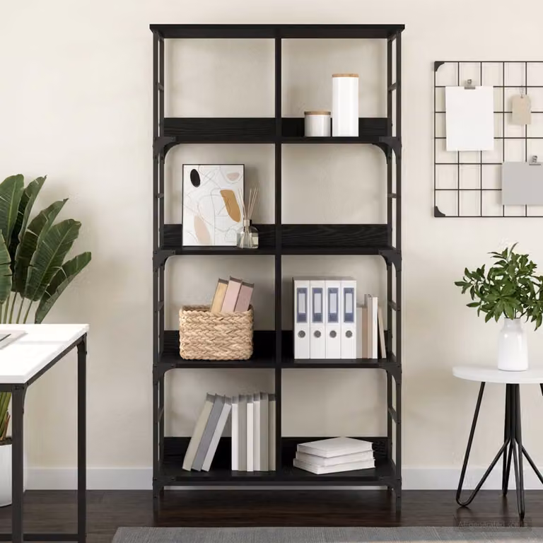 Libreria moderna vidaXL a 4 livelli in metallo e MDF, colore nero, L: 78,5 cm, P: 33 cm, H: 153 cm