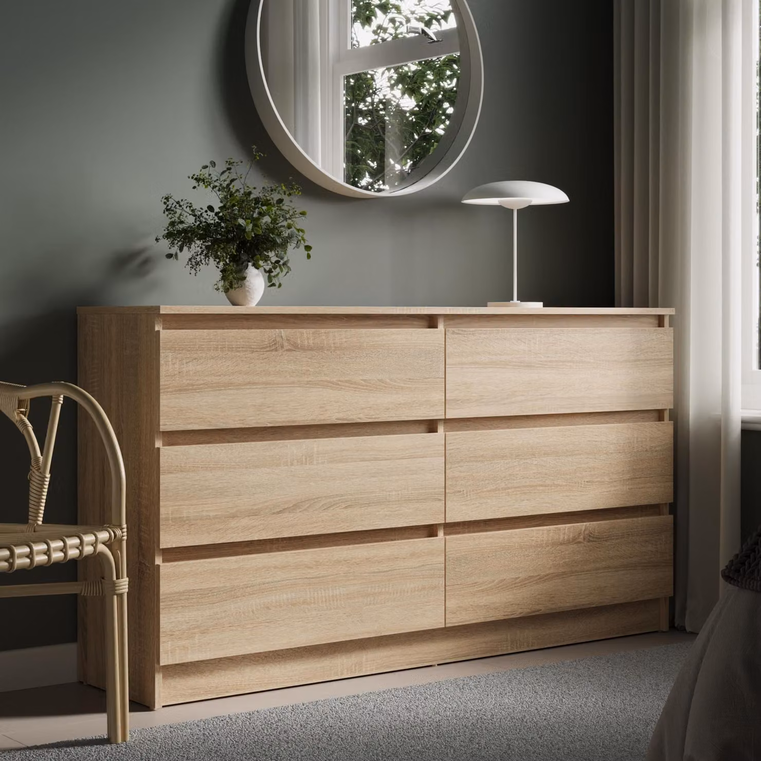 Comò a 6 cassetti, larghezza 140 cm, comò in legno sonoma, mobile con cassetti, credenza, credenza alta, mobile da cucina, camera da letto, soggiorno, ingresso, ufficio, organizer