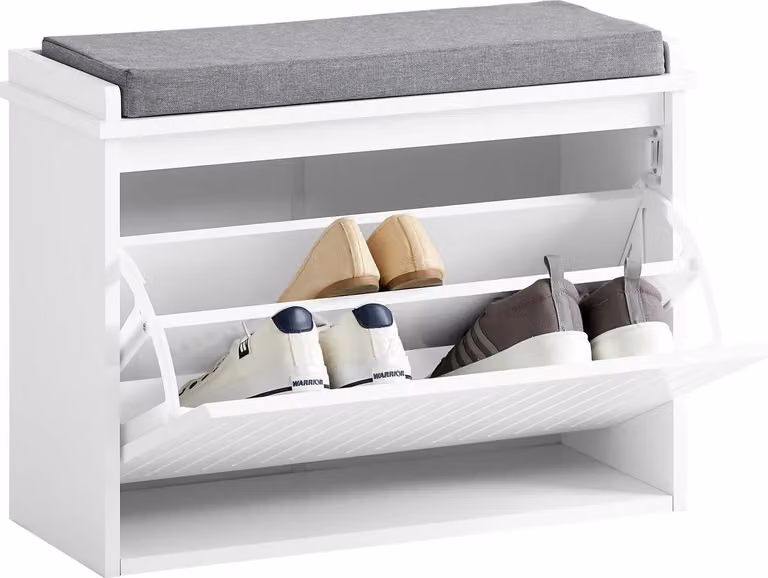FSR98, panca per scarpe con ribalta e cuscino di seduta, 62×46×26 cm, bianco