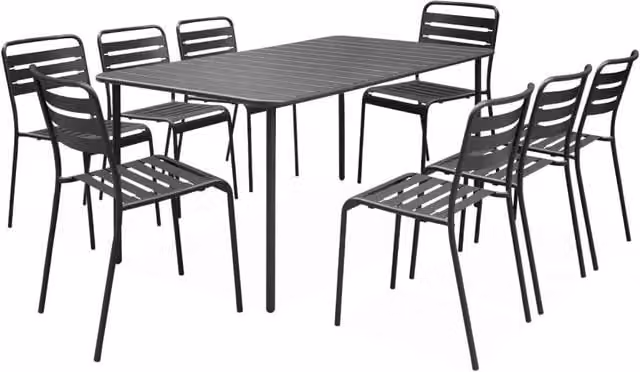 Set tavolo da giardino in acciaio con 8 sedie, 160cm, antracite