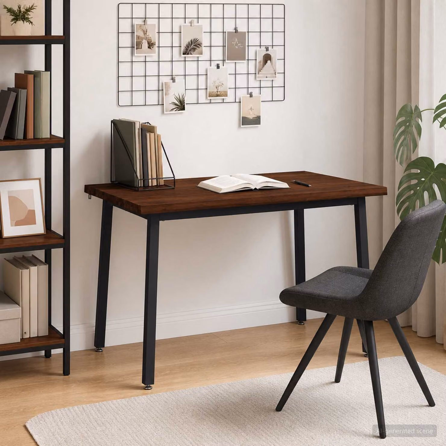 Tavolo da pranzo moderno vidaXL in legno di acacia massello con bordo naturale, L/P/H: 120 x 70 x 75 cm, Marrone scuro e Nero