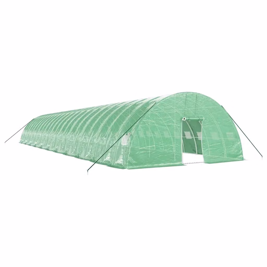 Serra vidaXL con telaio in acciaio galvanizzato e copertura in plastica verde, L: 22 m, P: 6 m, H: 2,85 m – 2