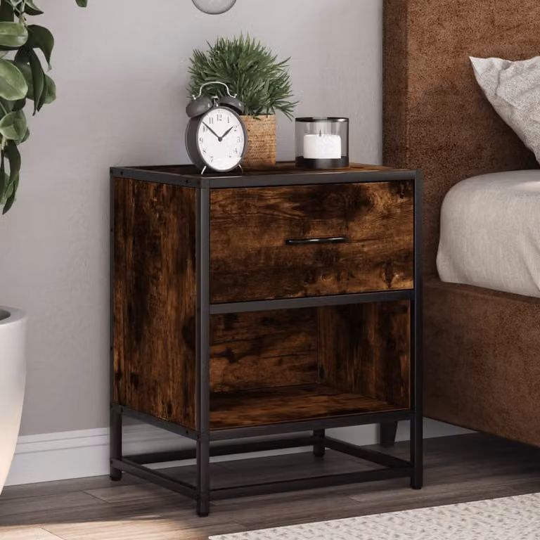 Comodino moderno vidaXL in legno e metallo, colore marrone, L 40 cm x P 31 cm x H 50 cm