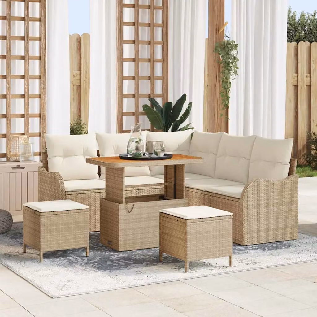 Set Divano da Giardino a L vidaXL in Polyrattan Beige con Cuscini e Tavolino da Esterno – 1
