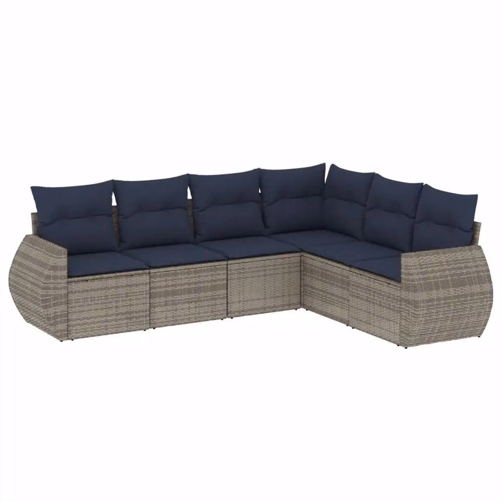Set di divani da giardino a forma di L con 6 pezzi e cuscini vidaXL in rattan e metallo grigio e blu – 2