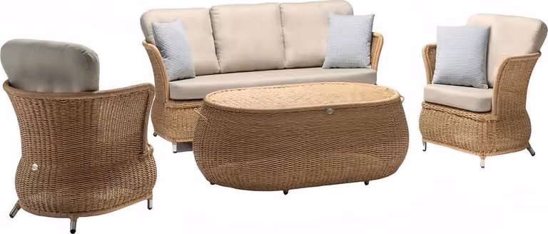 Gartenmöbel Sofa 3-Sitzer Garten Rattan Garnitur Edler Couchtisch 2x Sessel 4tlg