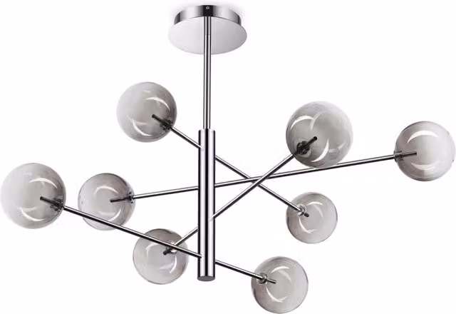 Lampadario a sospensione Equinoxe Ideal Lux in cromo con 8 luci G4 dimmerabile e vetro trasparente
