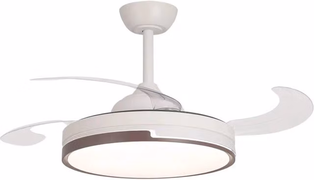 LÚZETE Ventilatore a soffitto LED Skyler da 38W con 4 pale pieghevoli bianche e telecomando