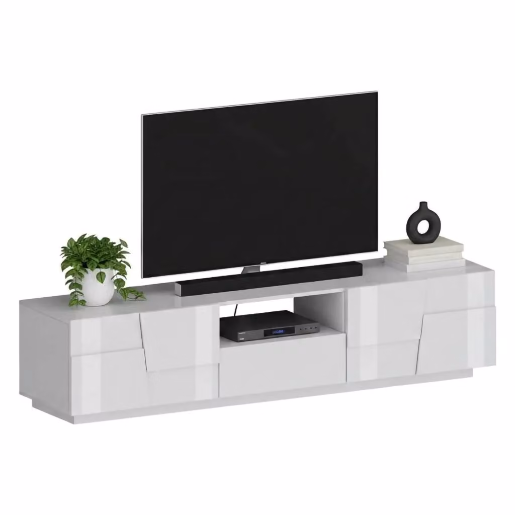 Mobile porta TV Maestrale DMORA, Credenza bassa da soggiorno moderna con 4 ante e 1 cassetto, Bianco lucido, L: 220 cm, P: 44 cm, H: 46 cm – 2