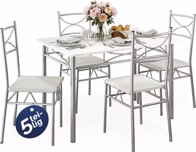 Set di tavolo e 4 sedie Casaria Paul bianco per cucina e sala da pranzo, L: 110 cm, P: 70 cm, H: 76 cm