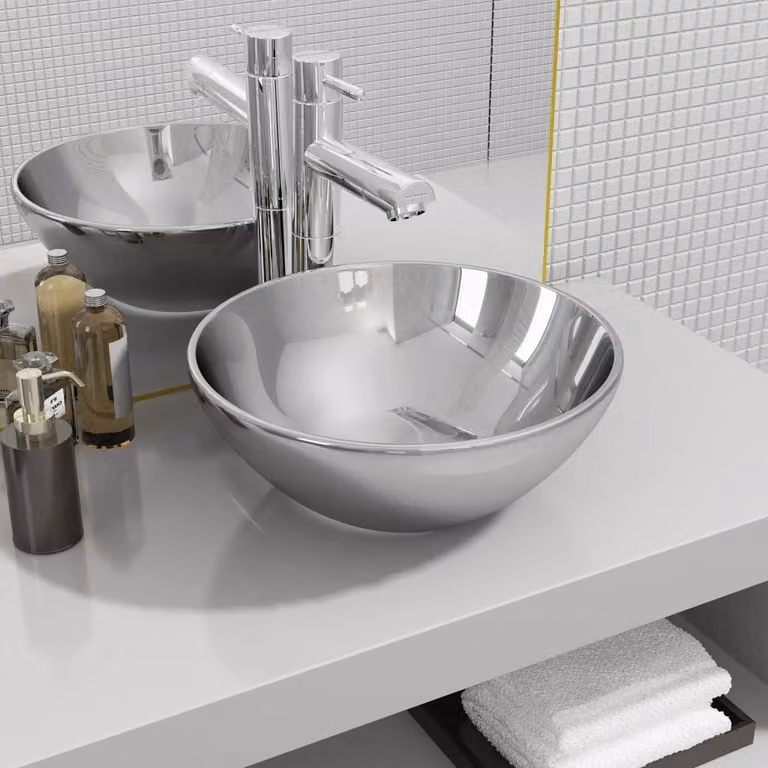 The Living Store Lavabo 32,5 x 14 cm in Vetroceramica argento
