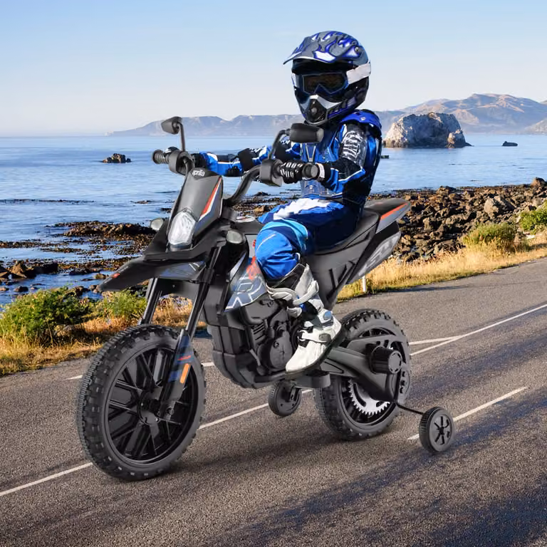 Moto elettrica Aprilia Costway 12V per bambini con musica e ruote aggiuntive, Blu